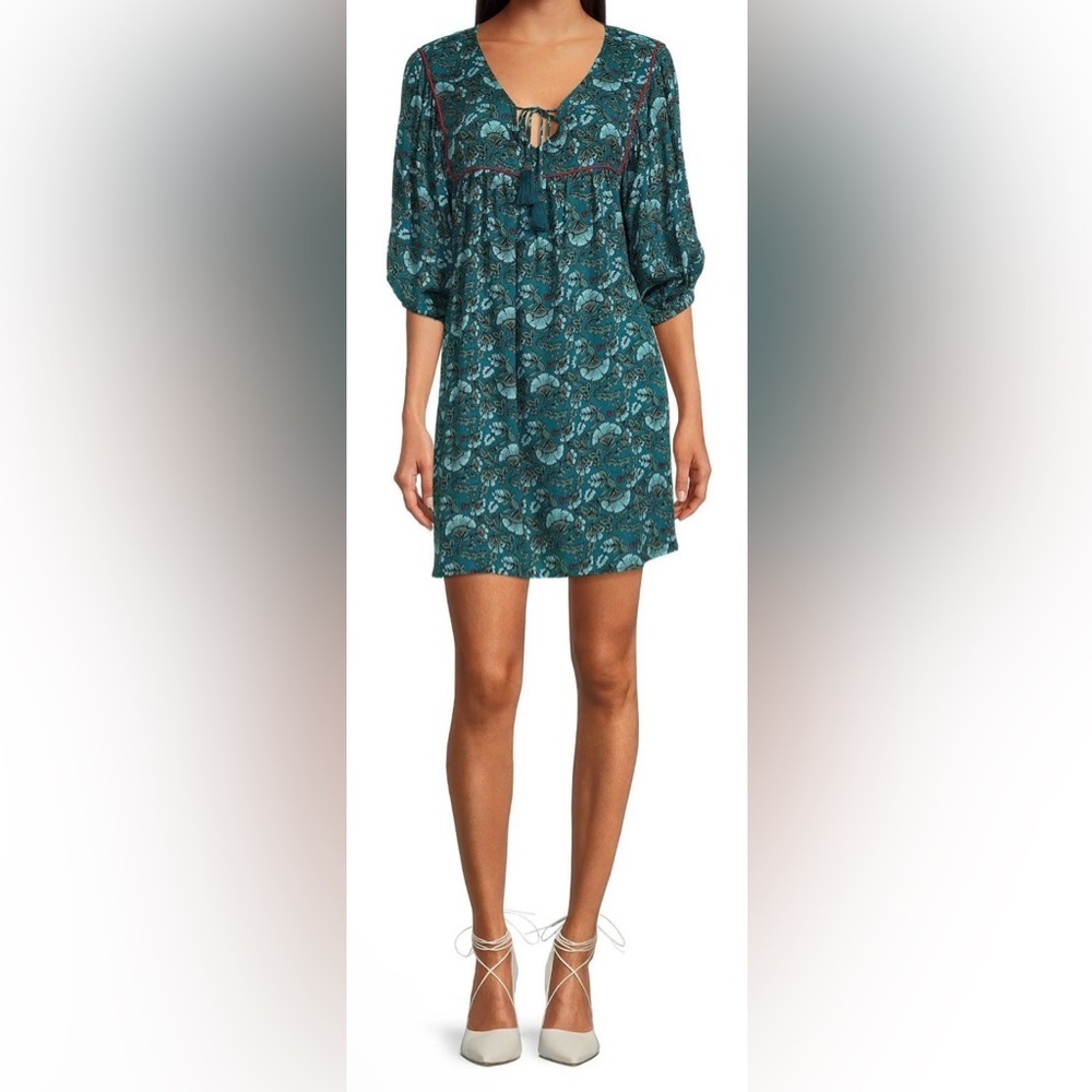 Band of the Free Mallory Teal Floral Babydoll Mini Dress - NWT - Size M